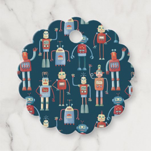 Retro Fun Robot Pattern Bedankjes Labels (Voorkant)