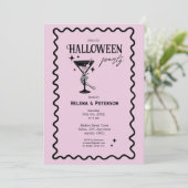 Retro Fun Roze en Zwart Halloween Party Kaart (Staand voorkant)