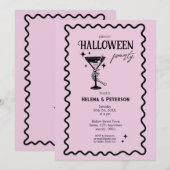 Retro Fun Roze en Zwart Halloween Party Kaart (Voorkant / Achterkant)