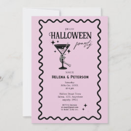 Retro Fun Roze en Zwart Halloween Party Kaart