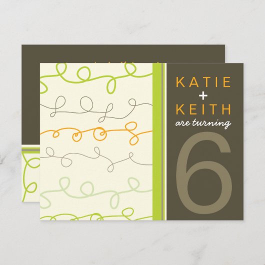 Retro Fun Scribbles Twins Kids Birthday Uitnodigin Kaart (Voorkant / Achterkant)