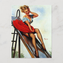 Retro Fun Slide Pin Up Girl Briefkaart