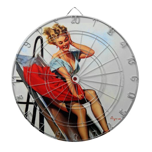  Retro Fun Slide Pin Up Girl Dartbord (Voorkant)