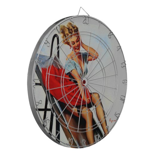  Retro Fun Slide Pin Up Girl Dartbord (Voorkant Links)