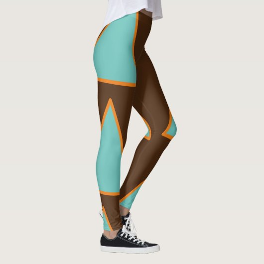 Retro Fun Triangles Light Blauwgroen en Salmon op  Leggings (Rechts)