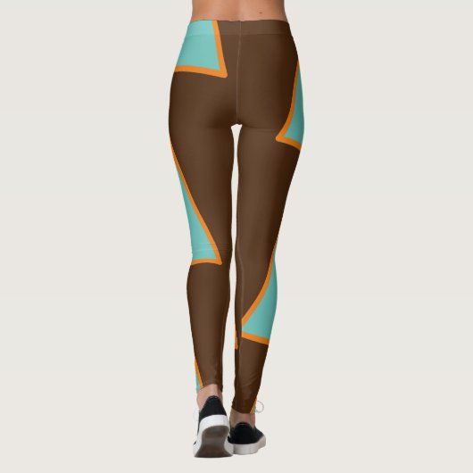 Retro Fun Triangles Light Blauwgroen en Salmon op Leggings (Achterkant)