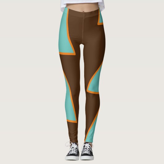 Retro Fun Triangles Light Blauwgroen en Salmon op  Leggings (Voorkant)