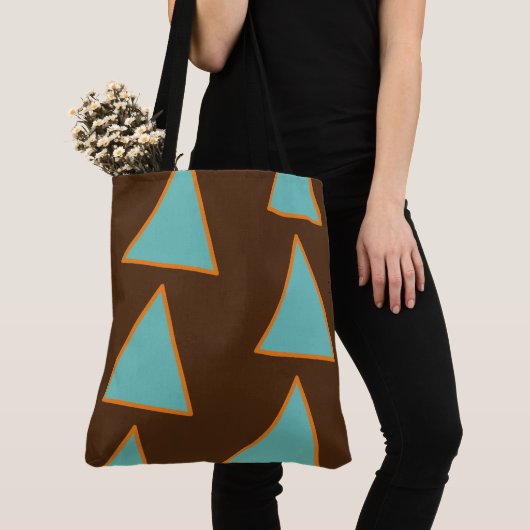 Retro Fun Triangles Light Blauwgroen en Salmon op  Tote Bag (Dichtbij)