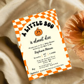 Retro Fun Wavy Checkered A Little Boo Baby Shower Kaart