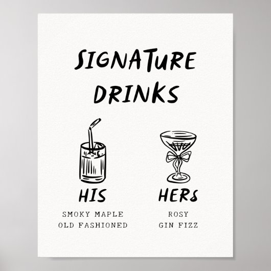 Retro Fun zijn en haar handtekening Drink bruiloft Poster (Voorkant)