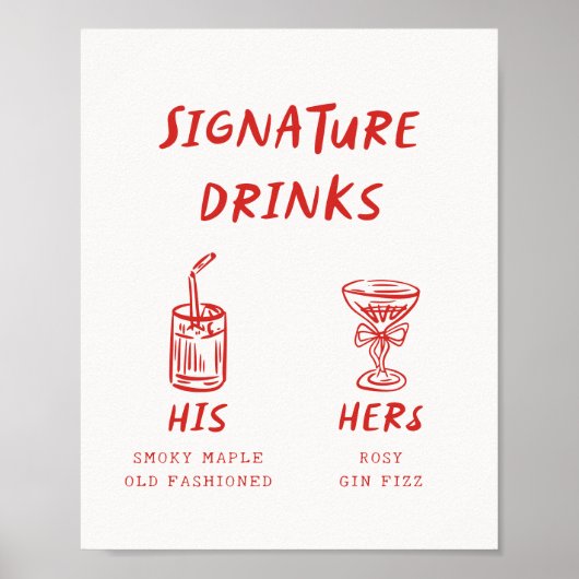 Retro Fun zijn en haar handtekening Drink bruiloft Poster (Voorkant)