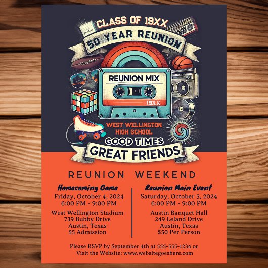 Retro Funky 50 jaar High School Reunion Mixed Tape Kaart