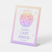 Retro Funky 70s Pink Disco Ball Bachelorette Party Reclamebord Met Voetstuk (Voorkant)
