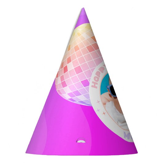 Retro Funky 90s Disco Ball Happy Birthday Foto Feesthoedjes (Links)