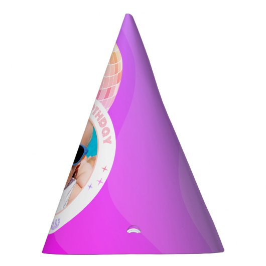 Retro Funky 90s Disco Ball Happy Birthday Foto Feesthoedjes (Rechts)