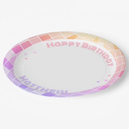 Retro Funky 90s Pink Disco Ball Verjaardagsfeestje Papieren Bordje (Gekanteld)