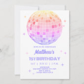 Retro Funky 90s Pink Disco Eerste Verjaardag Foto Kaart (Voorkant)