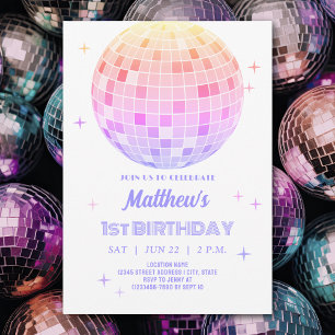 Retro Funky 90s Pink Disco Eerste Verjaardag Foto Kaart