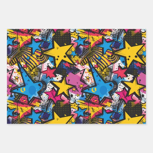 Retro Funky Abstract Comic Pop Pattern Inpakpapier Vel (Voorkant 3)