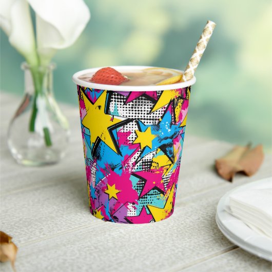 Retro Funky Abstract Comic Pop Pattern Papieren Bekers (Insitu)