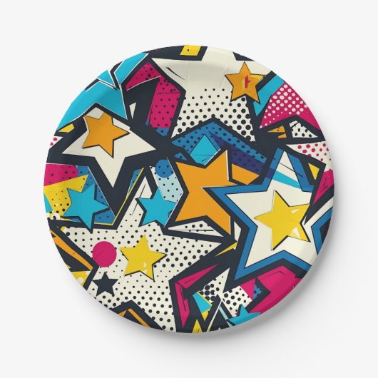 Retro Funky Abstract Comic Pop Pattern Papieren Bordje (Voorkant)