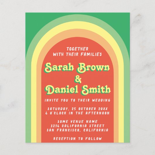 Retro Funky Arch Green Budget Weddenschap (Voorkant)