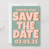 Retro Funky Blauwe Roze Bewaar de Datum QR-code Save The Date (Voorkant)