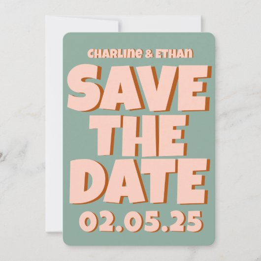 Retro Funky Blauwe Roze Bewaar de Datum QR-code Save The Date (Voorkant)