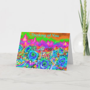 Retro funky Blue Sunflower Kaart