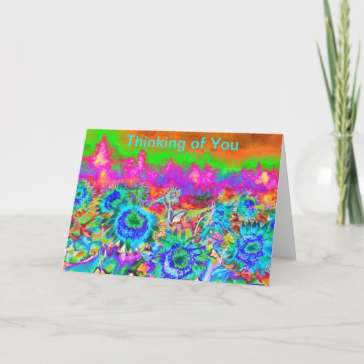 Retro funky Blue Sunflower Kaart (Voorkant)