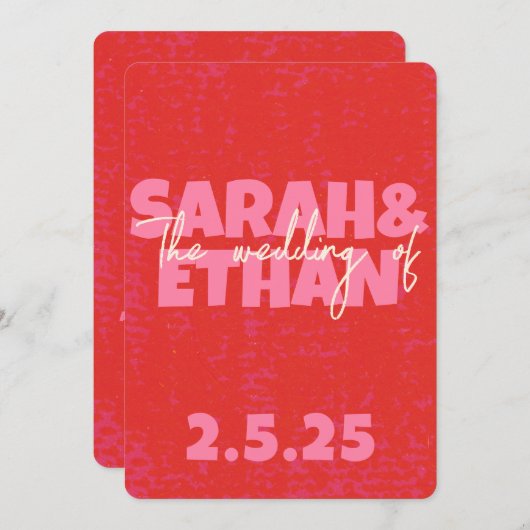 Retro Funky Bold Rood Roze Bruiloft Kaart (Voorkant / Achterkant)