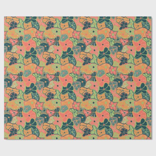 Retro Funky Colorful Flower Pattern Cadeaupapier (Vlak)