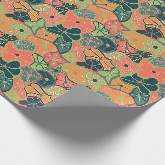 Retro Funky Colorful Flower Pattern Cadeaupapier (Hoek)