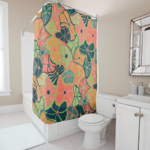 Retro Funky Colorful Flower Pattern Douchegordijn