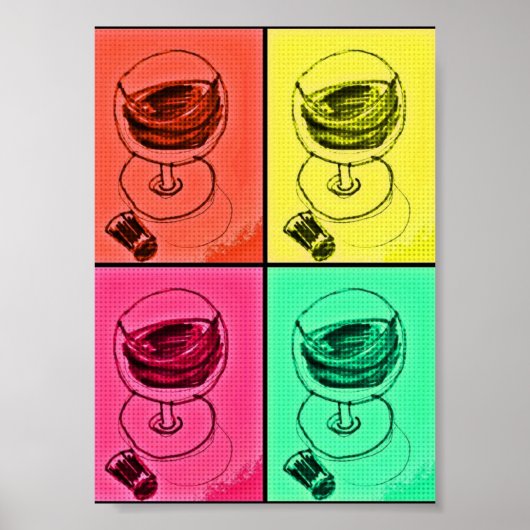 Retro Funky Cool Colorful Wine Glass Print (Voorkant)