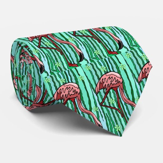 RETRO FUNKY FLAMINGO IN SPAANS MOSS OERWOUD STROPDAS (Opgerold)