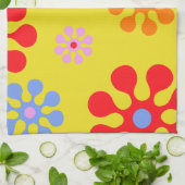 Retro Funky Flower Pattern Yellow Towels Theedoek (Gevouwen)