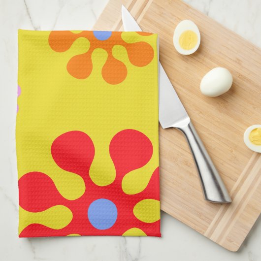 Retro Funky Flower Pattern Yellow Towels Theedoek (Quarter Fold)