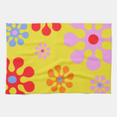 Retro Funky Flower Pattern Yellow Towels Theedoek (Horizontaal)