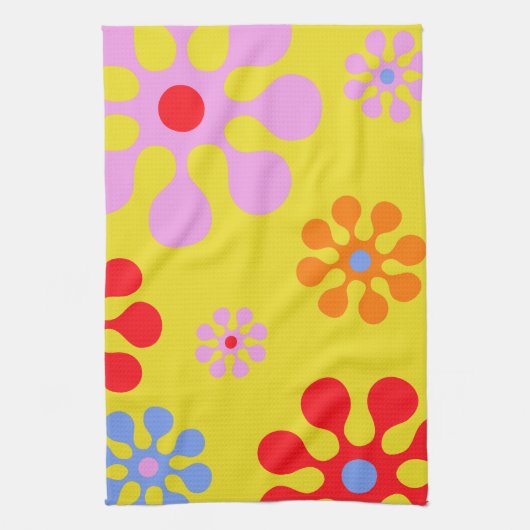 Retro Funky Flower Pattern Yellow Towels Theedoek (Verticaal)