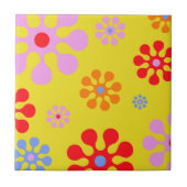 Retro Funky Flower Pattern Yellow Trivet Tegeltje (Voorkant)