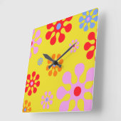 Retro Funky Flower Pattern Yellow Wall klok (Hoek)