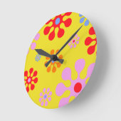 Retro Funky Flower Pattern Yellow Wall klok (Hoek)