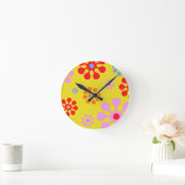 Retro Funky Flower Pattern Yellow Wall klok (Huis)