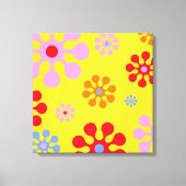 Retro Funky Flowers Yellow Abstract Art Canvas Afdruk (Voorkant)
