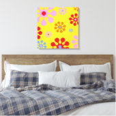 Retro Funky Flowers Yellow Abstract Art Canvas Afdruk (Insitu (Slaapkamer))