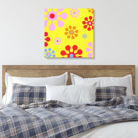 Retro Funky Flowers Yellow Abstract Art Canvas Afdruk (Insitu (Slaapkamer))