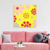 Retro Funky Flowers Yellow Abstract Art Canvas Afdruk (Insitu (Woonkamer))