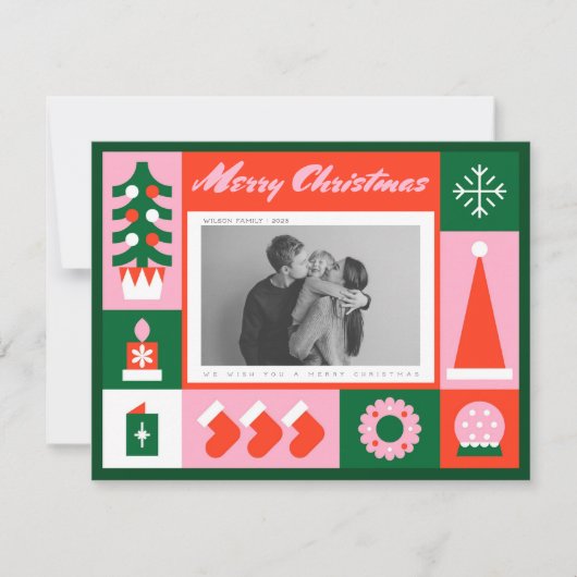 Retro Funky Foto Kerstmis  Feestdagenkaart (Voorkant)