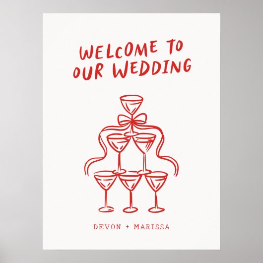 Retro Funky Fun geïllustreerde bruiloft welkom tek Poster (Voorkant)